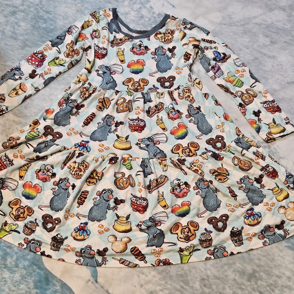 Showstoppers Girls Size 4T Bamboo Rat Snacks Tiered Long Sleeve Dress